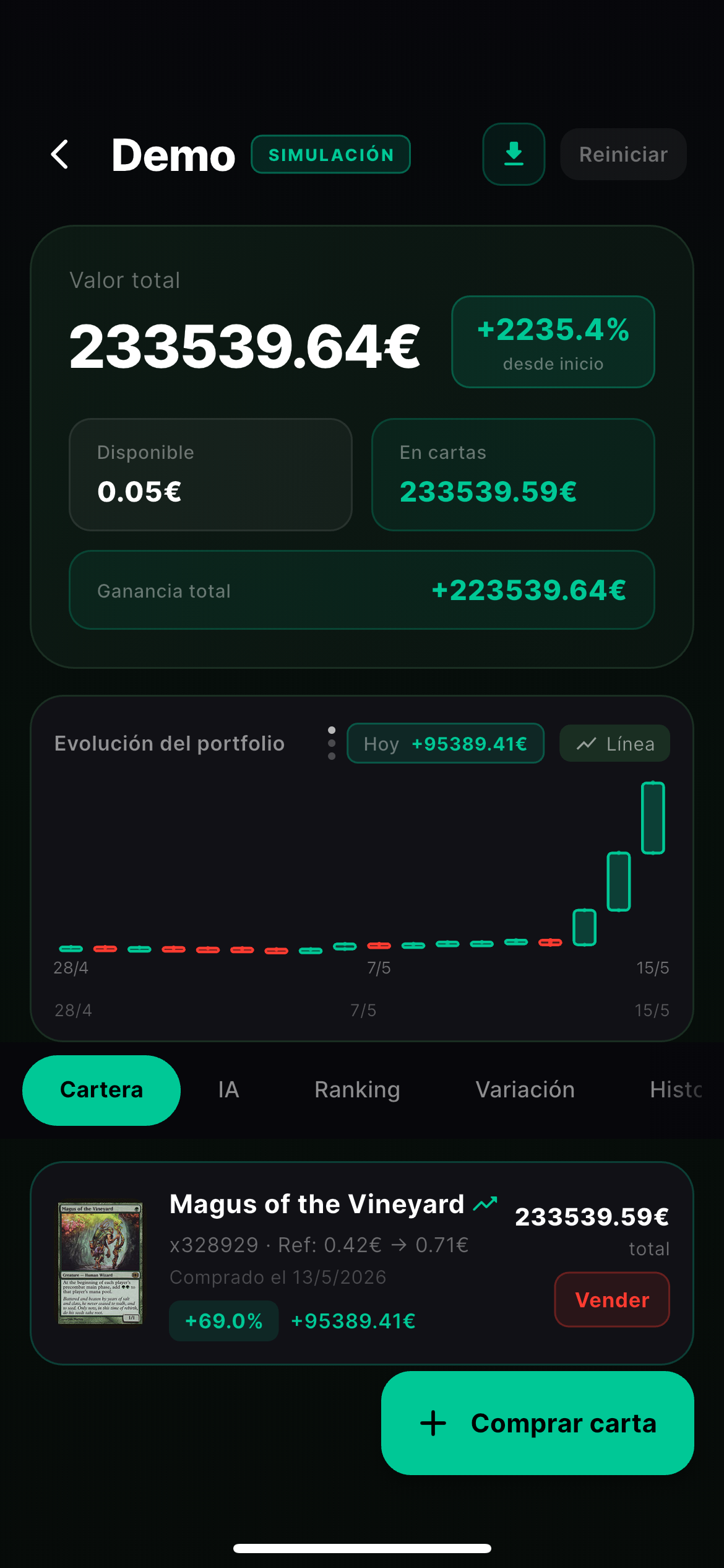 Demo / Simulación en MTGtrading